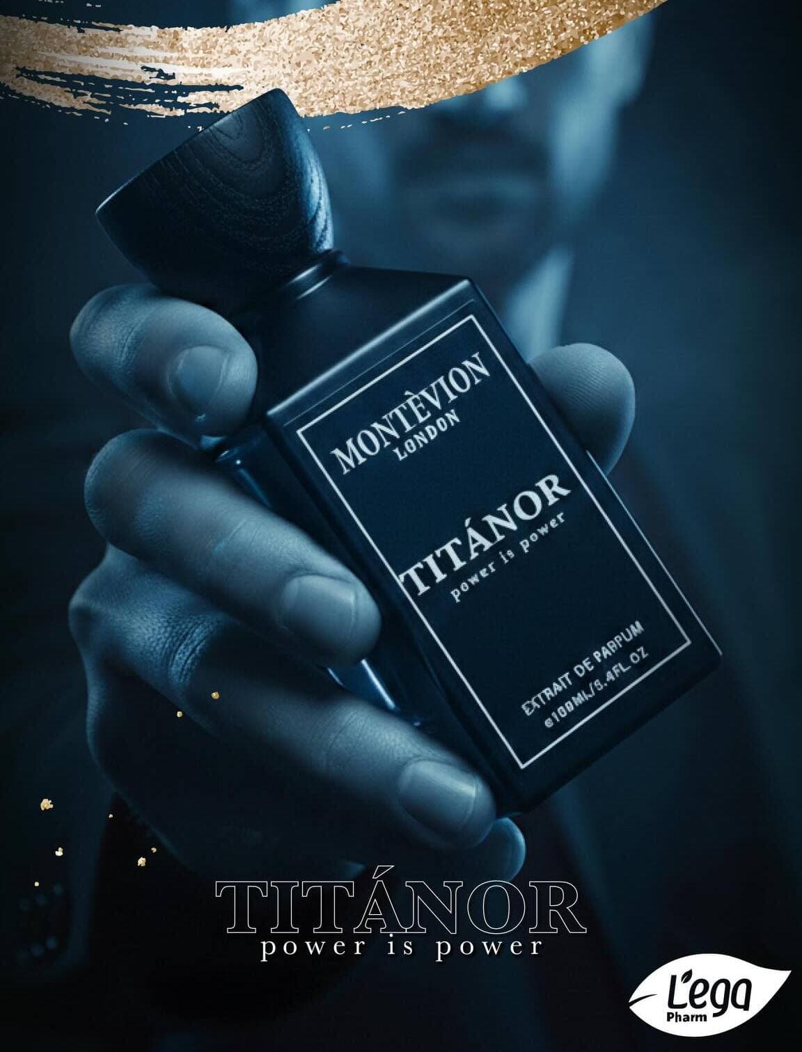 MONTÉVION Titanor – Kemi Blue Collection perfume bottle on dark stones